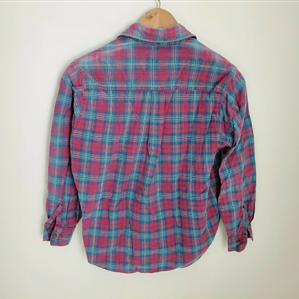 90s Vintage Pink & Blue Plaid Button Front Shirt - Picture 8 of 9